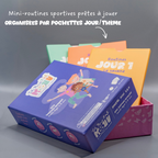 Box découverte Tribu Minute’Mouv 2-8 ans avec mini-routines sportives enfants organisées par pochettes thématiques pour activité physique sans écran en famille