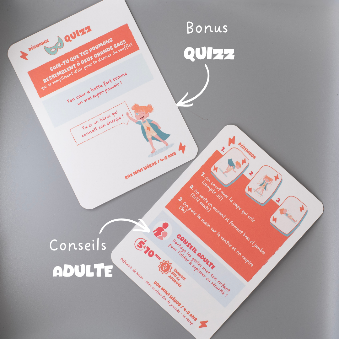Carte quizz enfant Tribu Minute’Mouv avec conseils parent activité physique sans écran 4-5 ans pour apprendre en bougeant en famille
