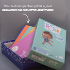Box Tribu Minute’Mouv 2-3 ans avec mini-routines sportives enfants organisées par pochettes thématiques pour activité physique sans écran en famille