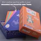 Box Tribu Minute’Mouv 4-5 ans avec mini-routines sportives enfants organisées par pochettes thématiques pour activité physique sans écran en famille