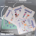 Cartes routines sportives enfant Tribu Minute’Mouv structure mini-routine avec échauffement exercice central et retour au calme sans écran 2-8 ans