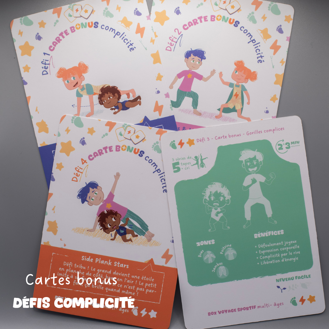 cartes défis complicité parent enfant  et fratrie activité ludique sans écran à faire ensemble Tribu Minute’Mouv