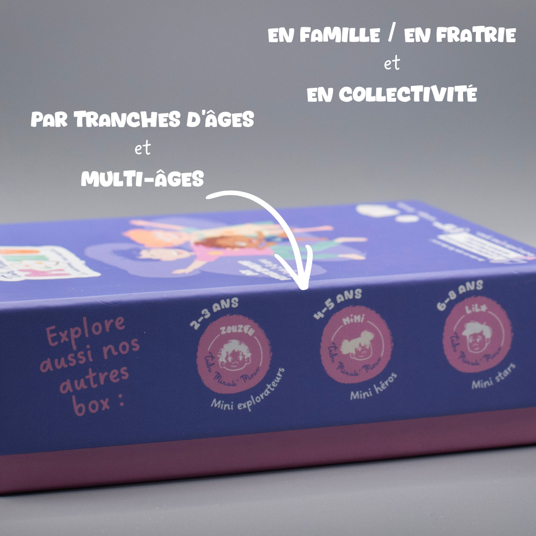 Jeu enfant sans écran en famille fratrie ou collectivité avec routines adaptées par âge et multi-âges Tribu Minute’Mouv sport ludique 