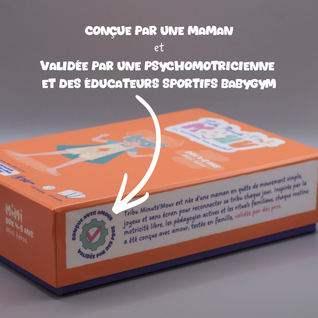 Jeu enfant sans écran conçu par une maman validé par psychomotricienne et éducateurs sportifs Tribu Minute’Mouv sport enfant