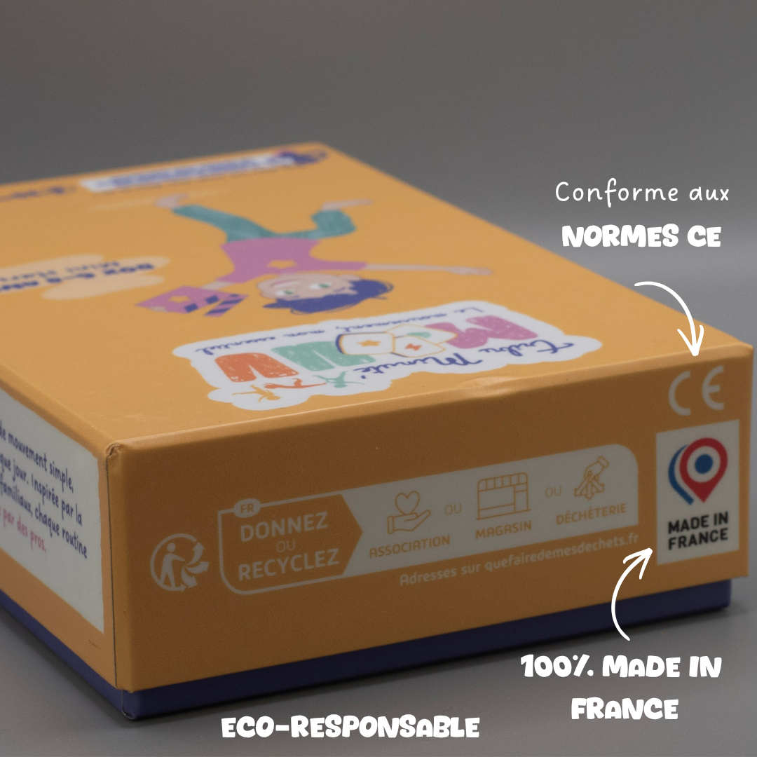 Box enfant sport sans écran conforme normes CE fabriquée en France écoresponsable Tribu Minute’Mouv 6-7-8 ans