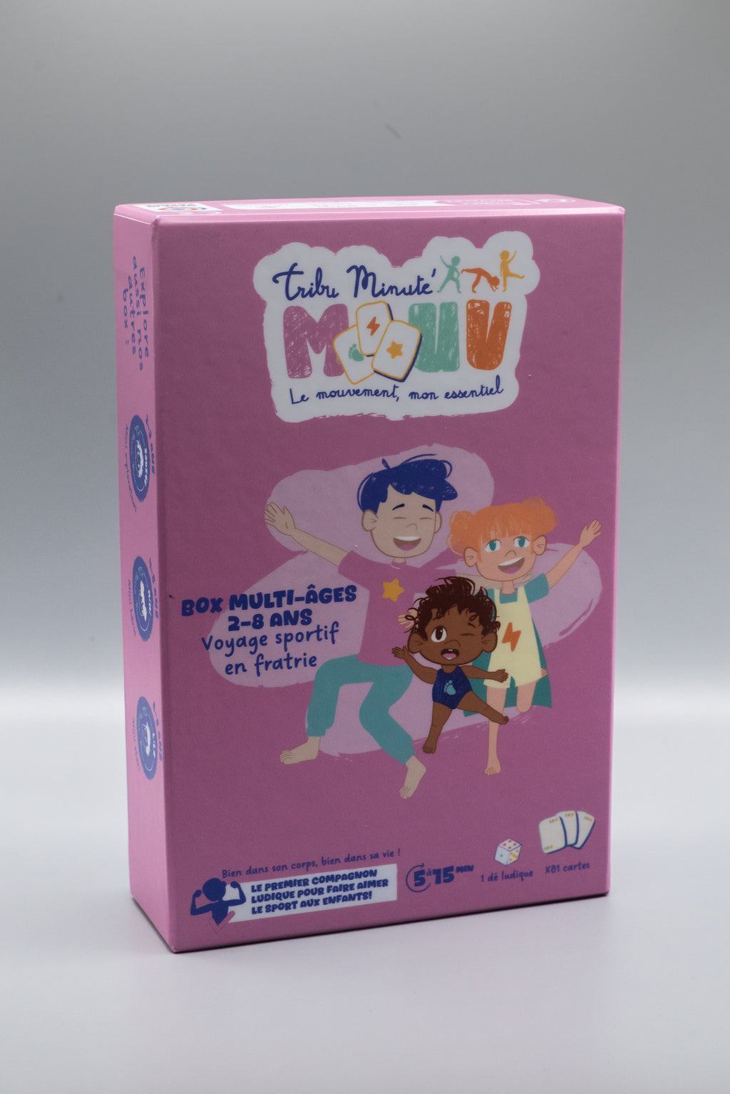 Box Tribu Minute’Mouv multi-âges 2-8 ans fratrie collectivité jeu sans écran avec routines sportives enfants pour activité physique ludique en famille