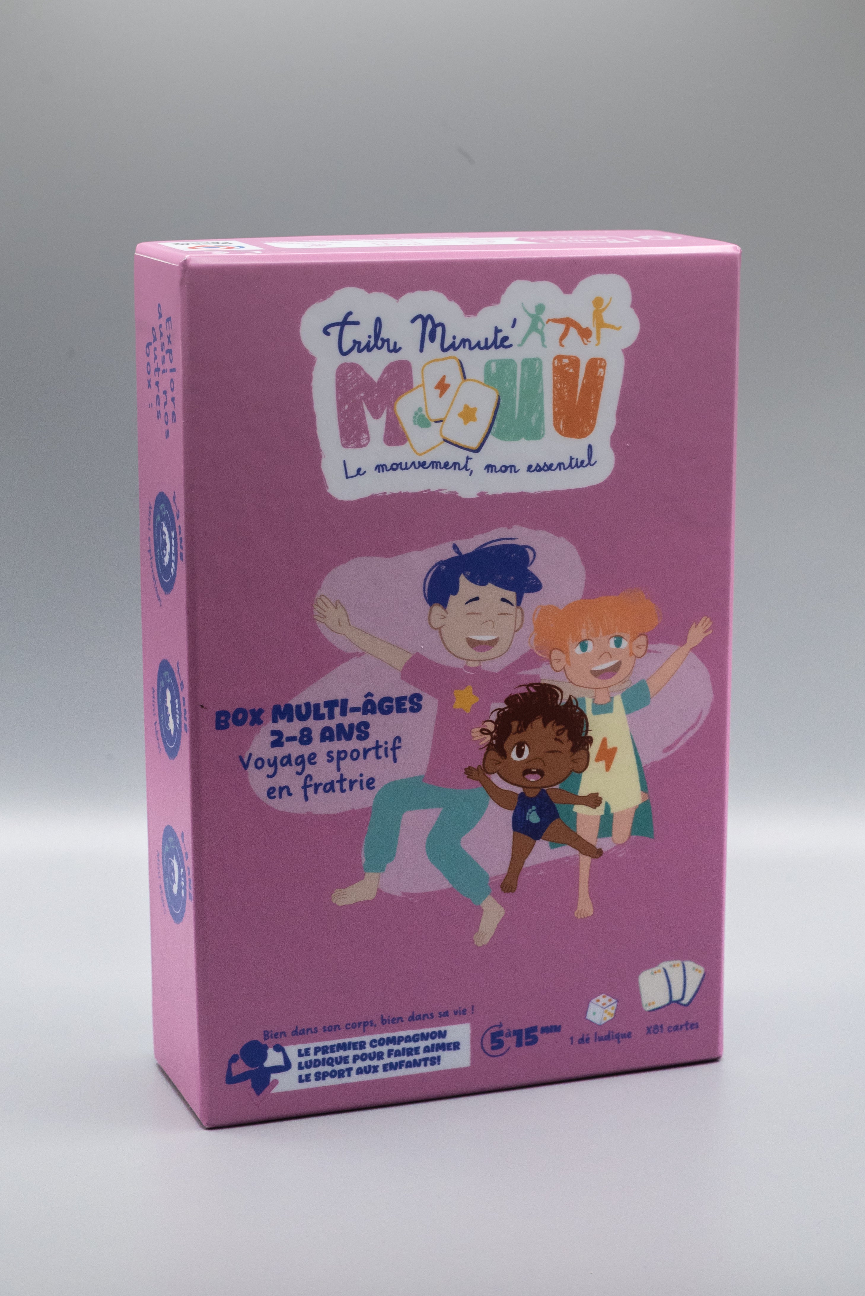 Box Tribu Minute’Mouv multi-âges 2-8 ans fratrie collectivité jeu sans écran avec routines sportives enfants pour activité physique ludique en famille